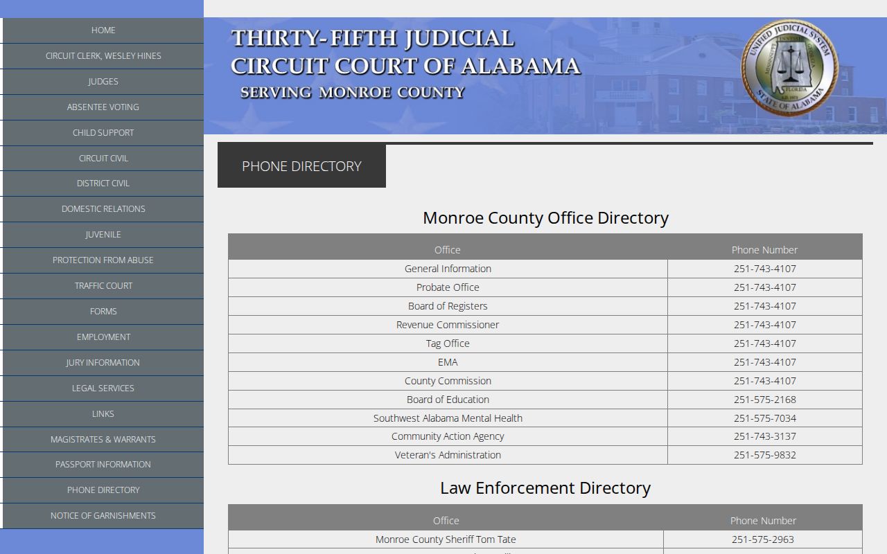 Frisco City court docket official phone directory