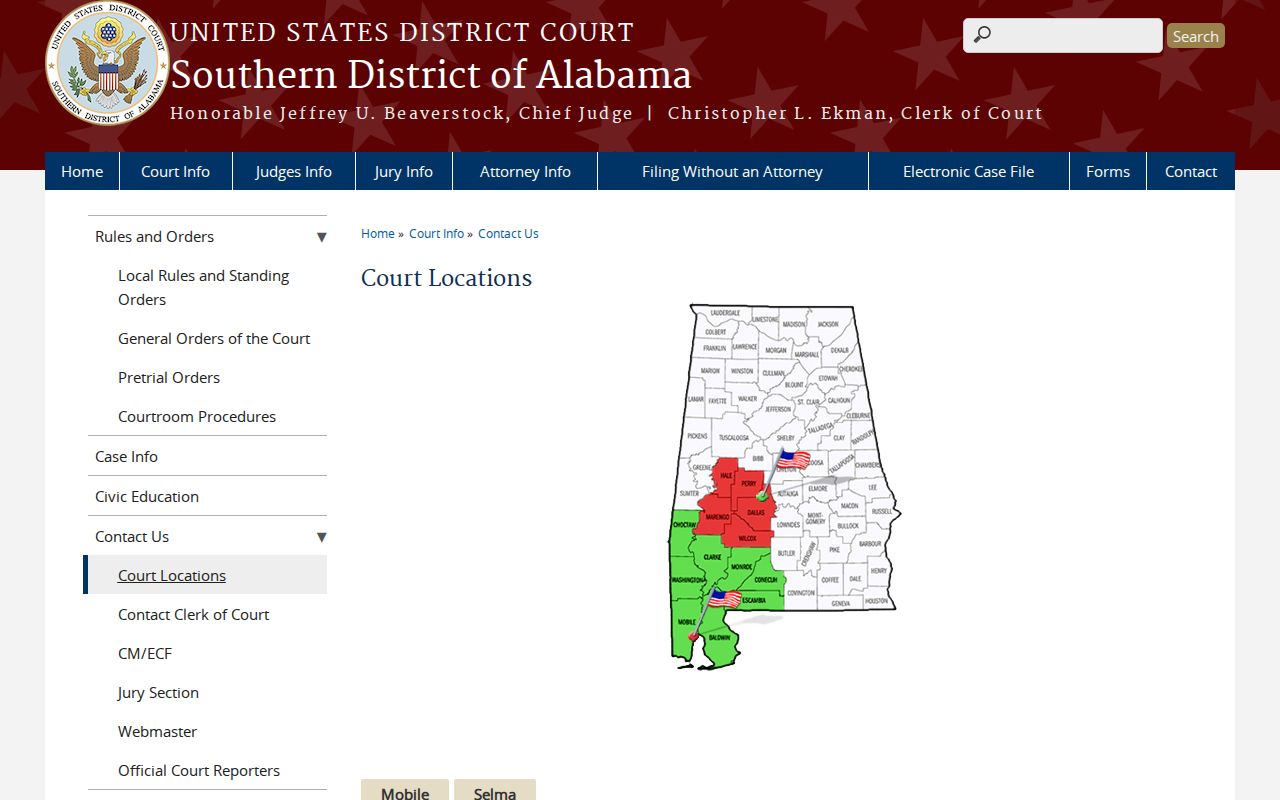 Frisco City court docket federal court location distinction