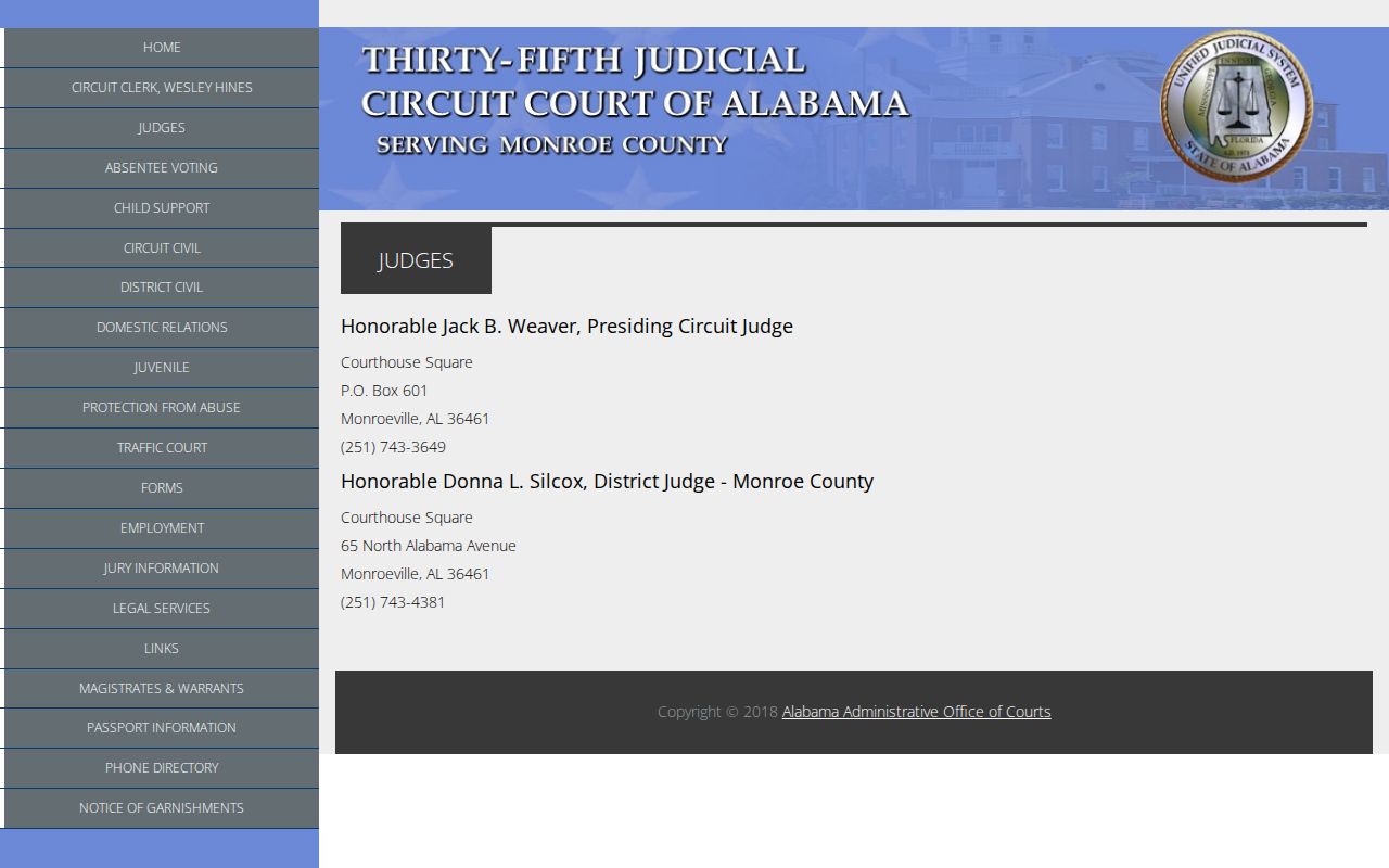 Monroe County court calendar judges and contact roster