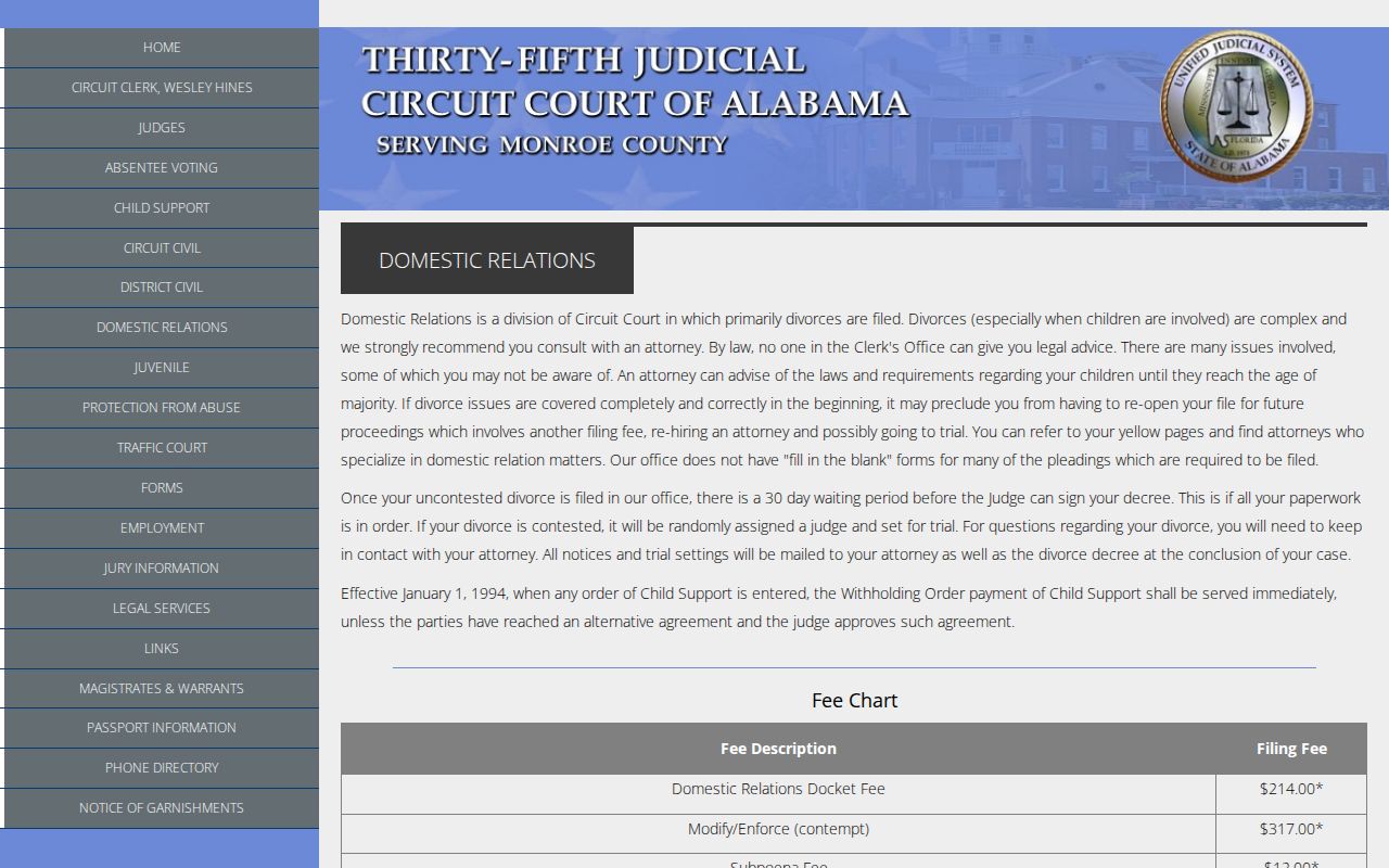 Monroe County civil docket domestic relations division