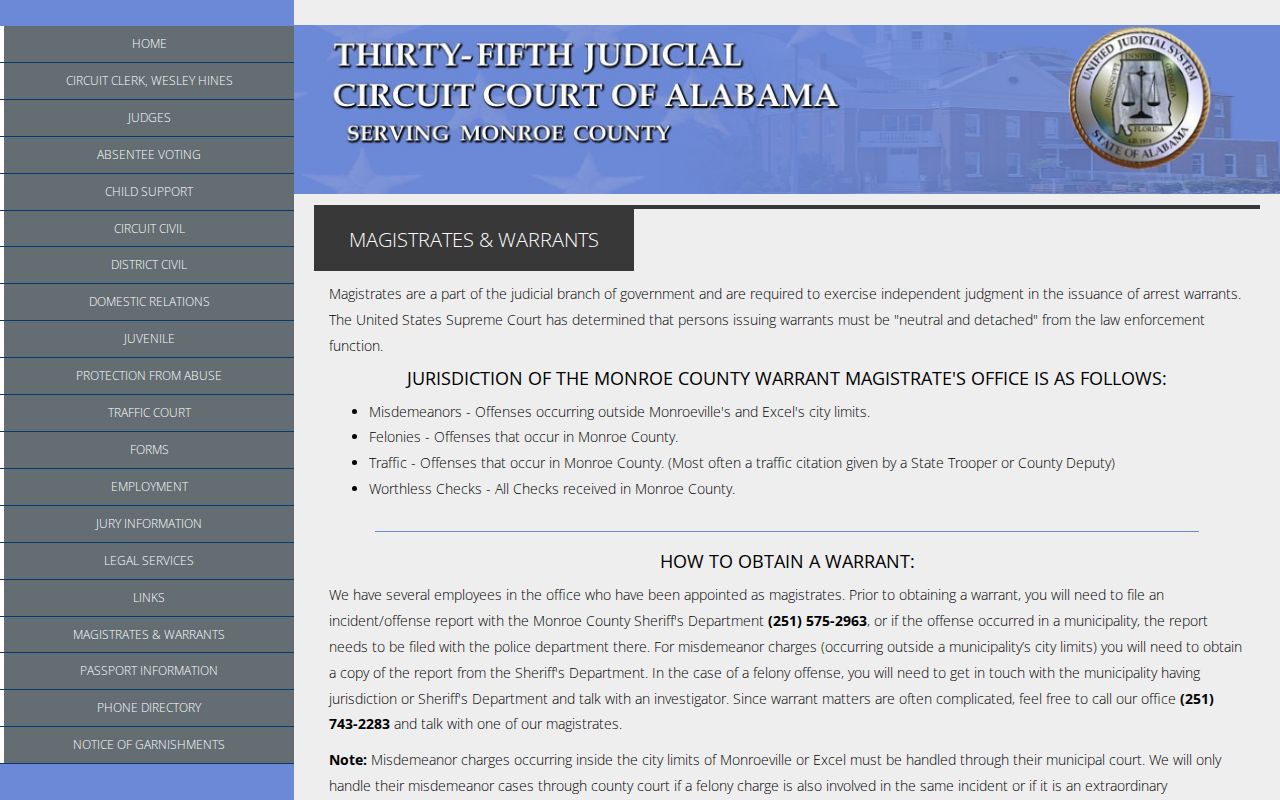 Monroe County criminal docket magistrates and warrants office