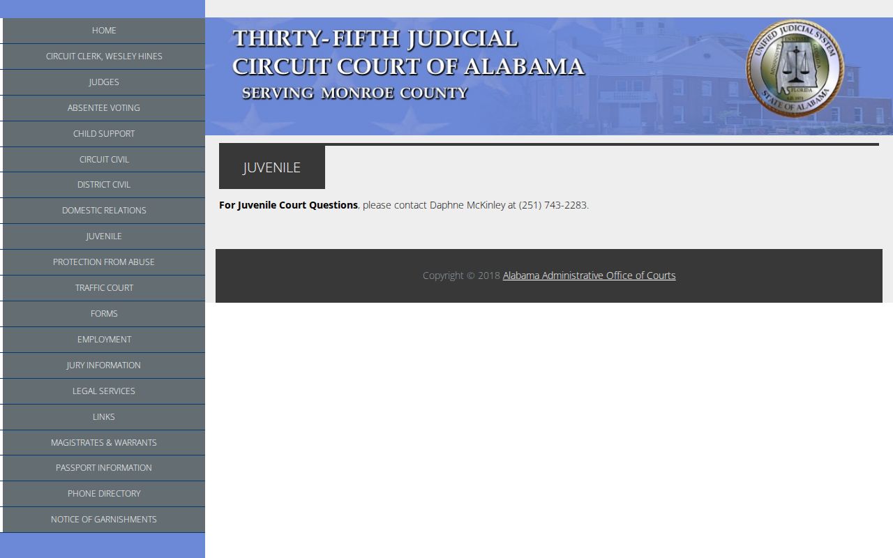 Monroe County criminal docket juvenile division access page