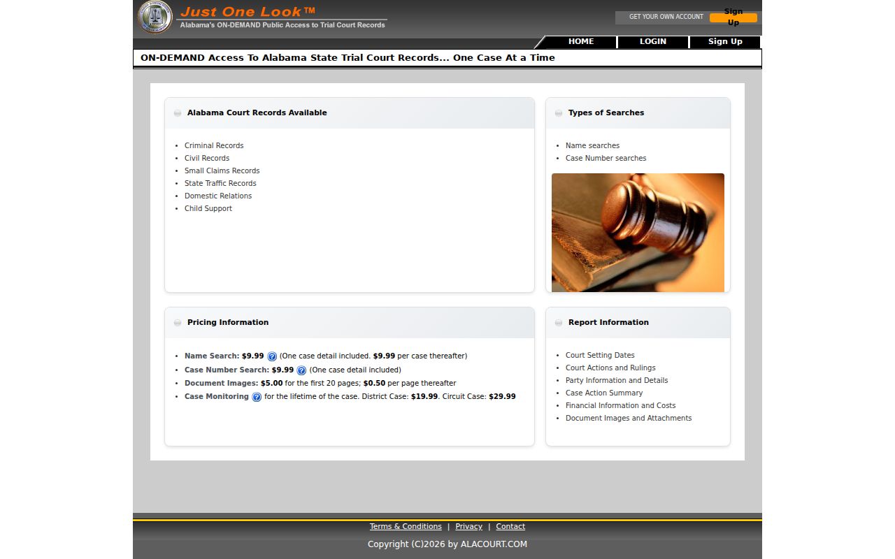 Official Alacourt Just One Look on-demand case access page