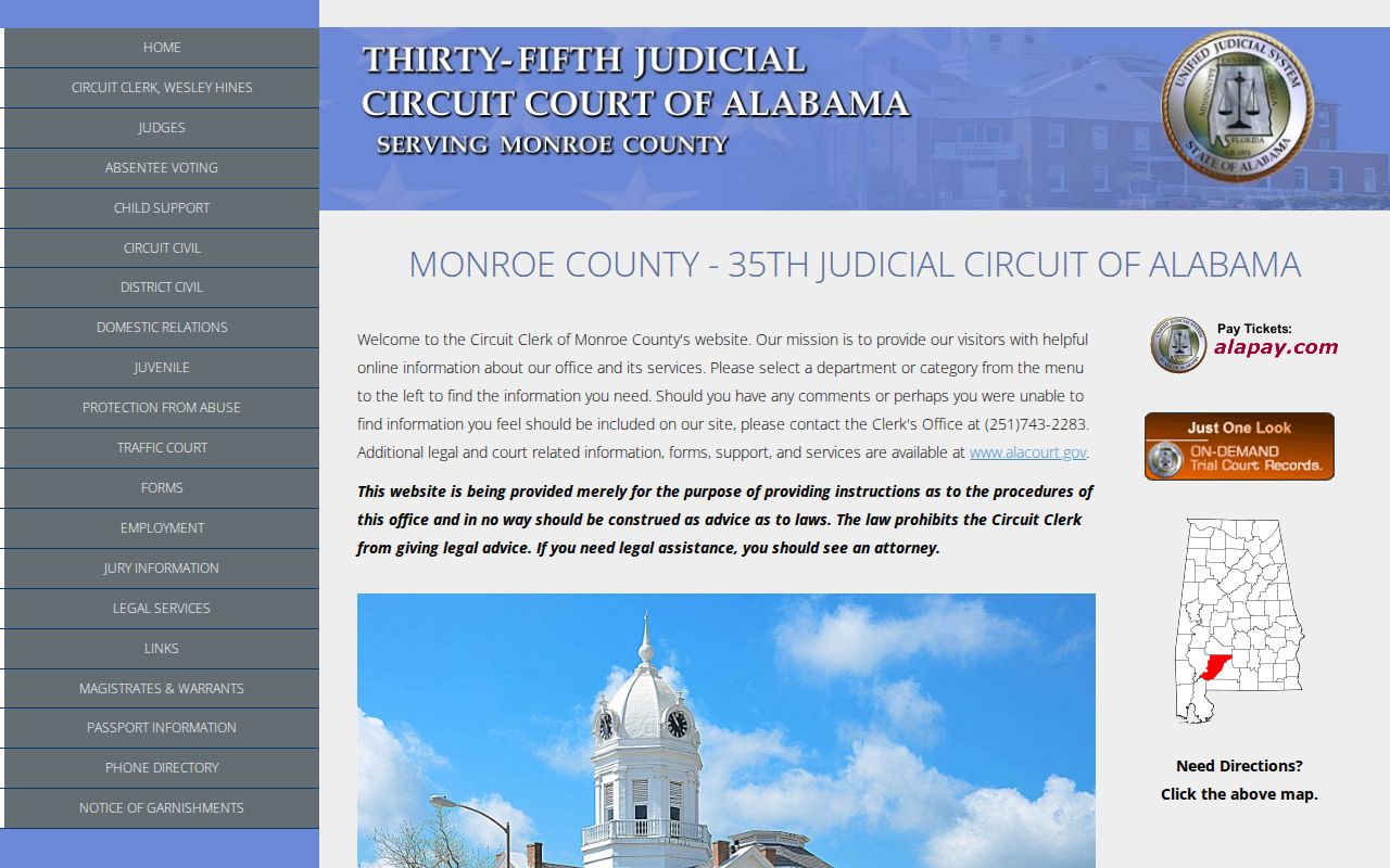 Official Monroe County court page with active courthouse information