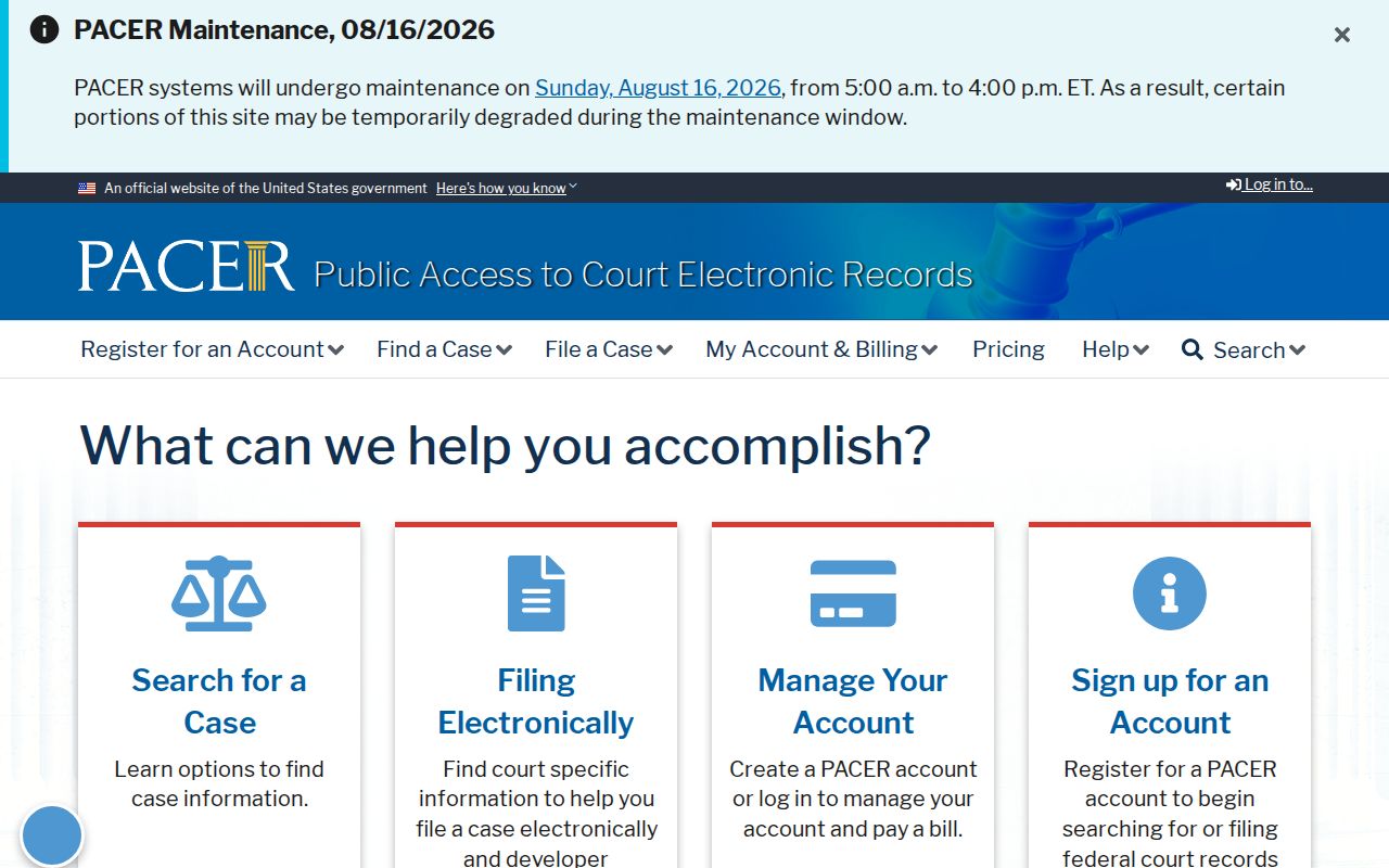 Vredenburgh court docket separate federal PACER system